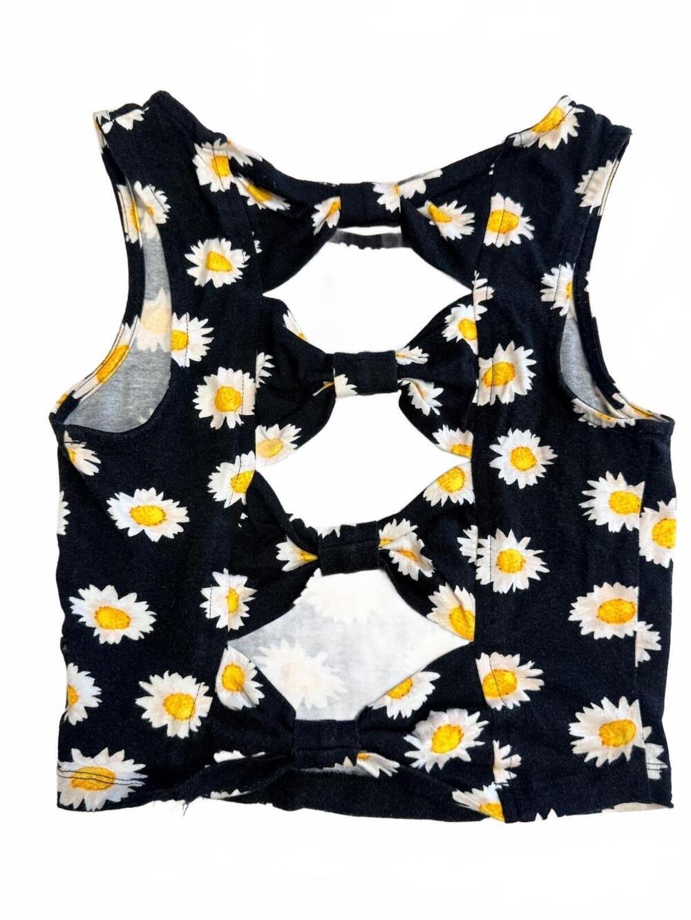 Black Daisy Print Crop Tank Top with Bow Cutouts size XS/S